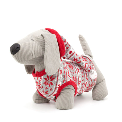 Festive Dachshund Puppy Christmas Door Stop | Decorative Fabric Animal Door Stop | Novelty Dog Door Stopper