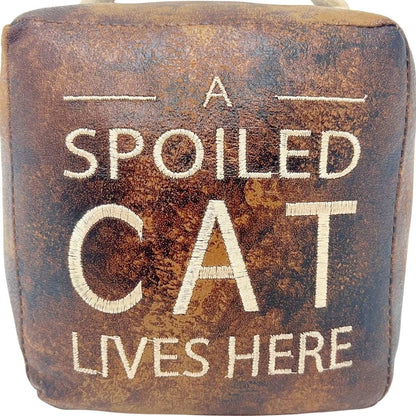 A Spoiled Cat Lives Here Doorstop, 16cm Novelty Slogan Door Stop Rope Handle - Doorstop
