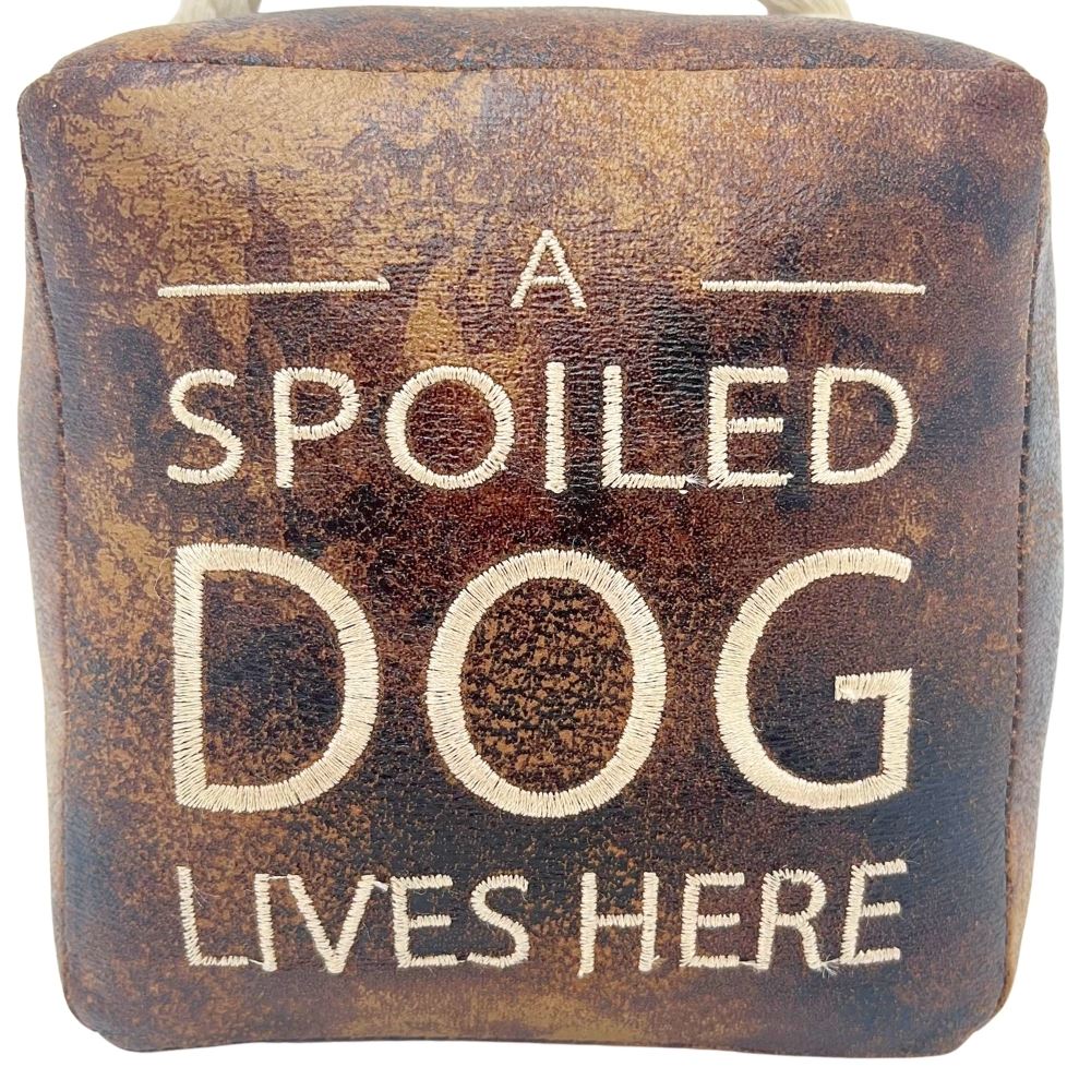 A Spoiled Dog Lives Here Doorstop, 16cm Novelty Slogan Door Stop Rope Handle - Doorstop