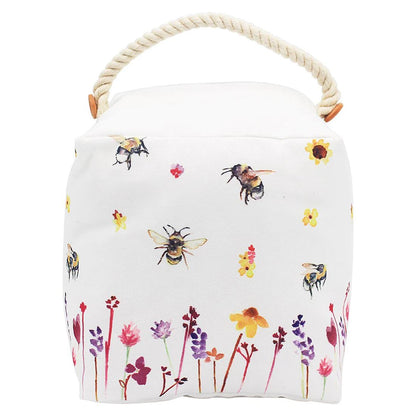 Square Busy Bee Doorstop | Country Life Floral Cube Doorstop With Bee Design