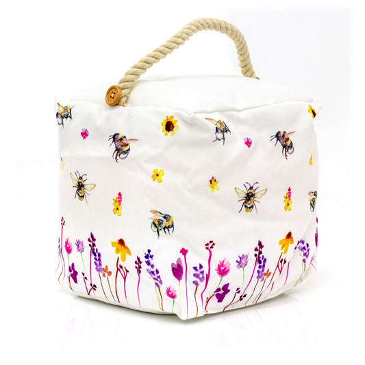 Square Busy Bee Doorstop | Country Life Floral Cube Doorstop With Bee Design