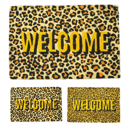 Leopard Print Doormat | Non-slip Pvc Backed Natural Coir Doormat - 60x40cm
