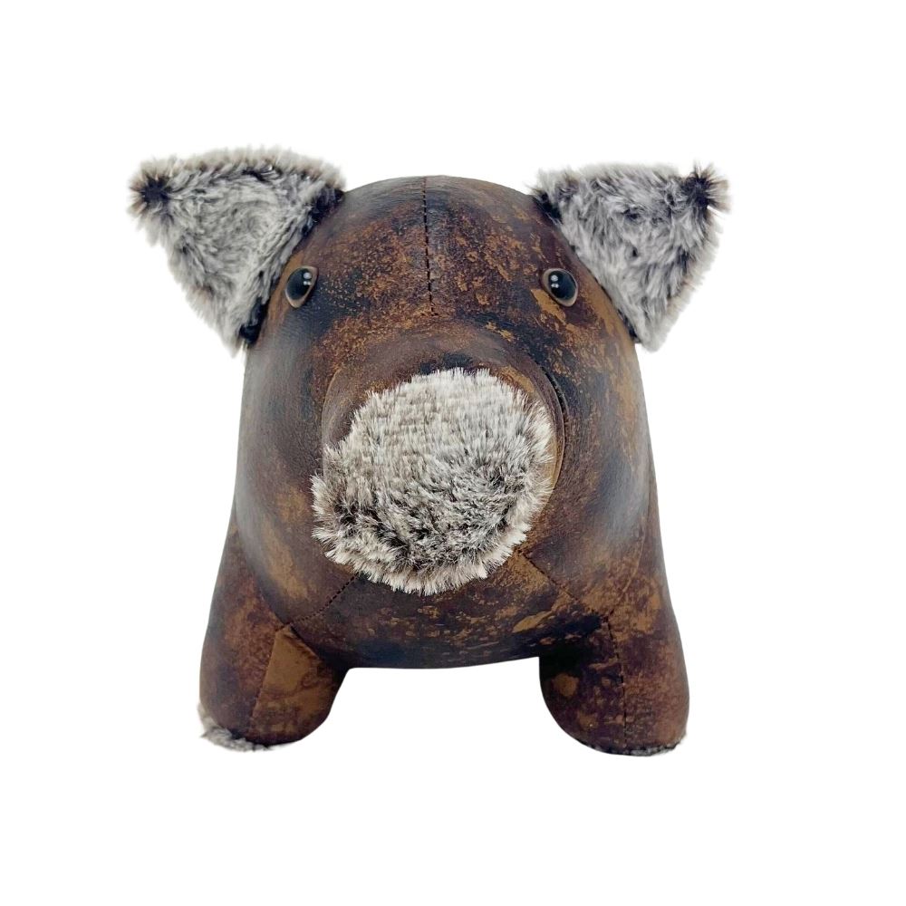 Cecil Pig Door Stop, 20cm Weighted Faux Leather Animal Doorstop - 1.8kg