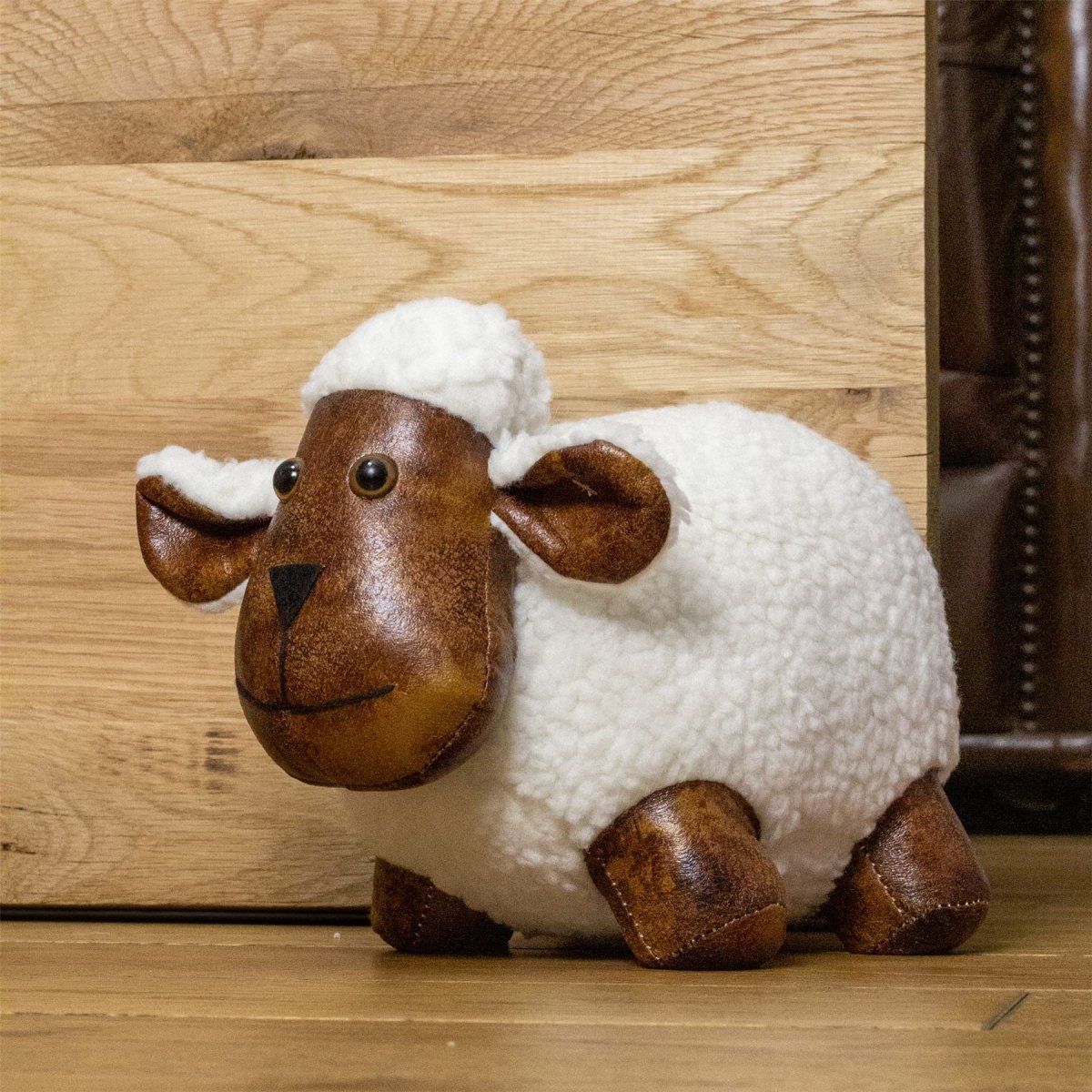 Bertie Sheep Doorstop | Faux Leather Weighted White Sheep Animal Door Stop 1.8kg - Doorstop