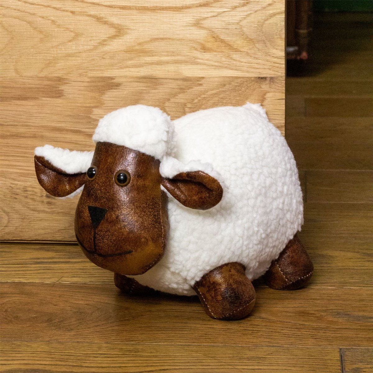 Bertie Sheep Doorstop | Faux Leather Weighted White Sheep Animal Door Stop 1.8kg - Doorstop