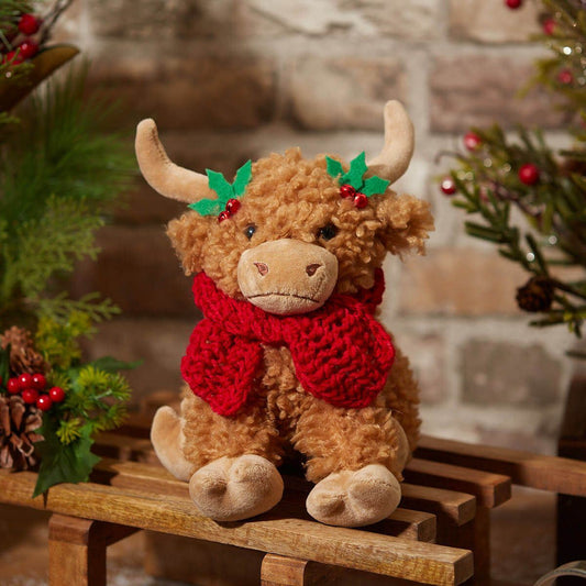 Bonnie the Highland Cow Doorstop | Christmas Fabric Animal Door Stop - 22cm - Doorstop