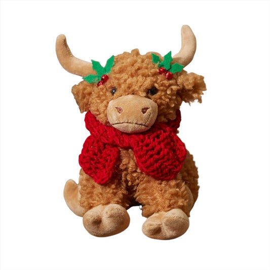 Bonnie the Highland Cow Doorstop | Christmas Fabric Animal Door Stop - 22cm - Doorstop