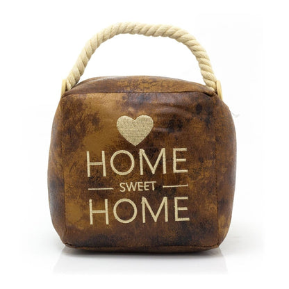 Brown Faux Leather Doorstop Cube | Square Home Door Stop Weighted Door Stopper - Doorstop