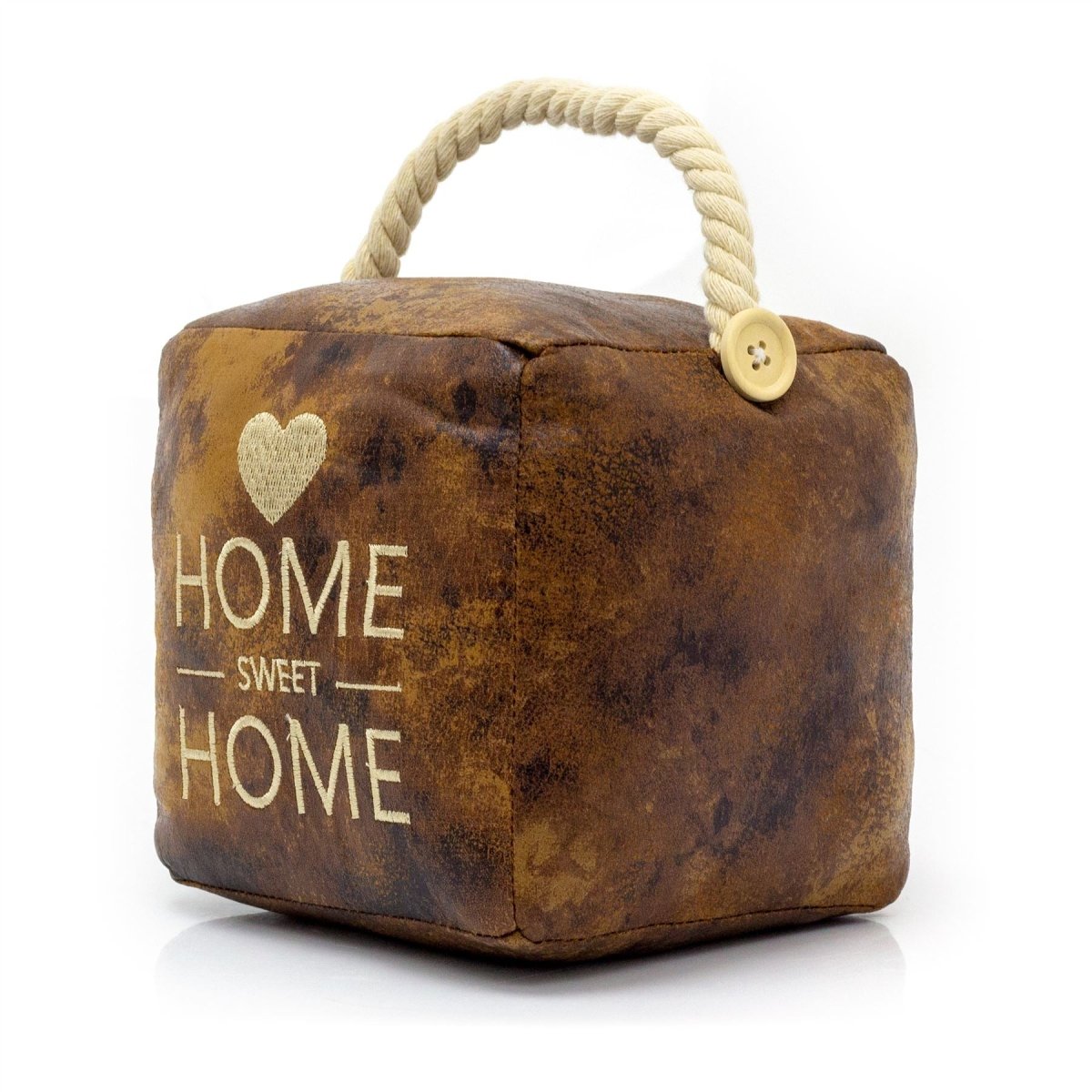 Brown Faux Leather Doorstop Cube | Square Home Door Stop Weighted Door Stopper - Doorstop