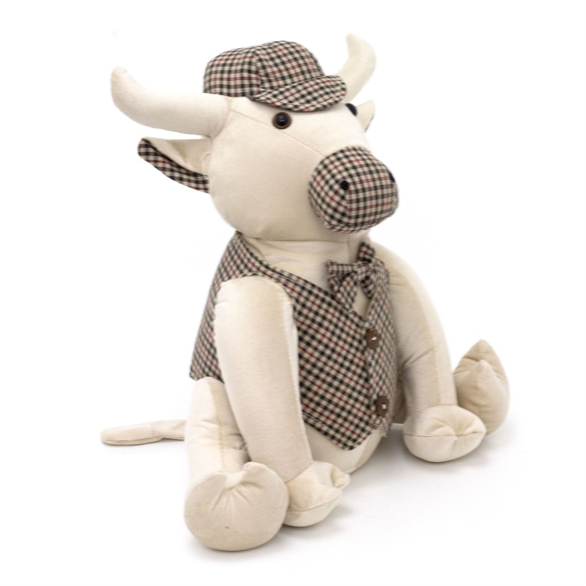 Buster Bull Tweed Fabric Doorstop | Novelty Cow - Shaped Animal Door Stop - 30cm - Doorstop