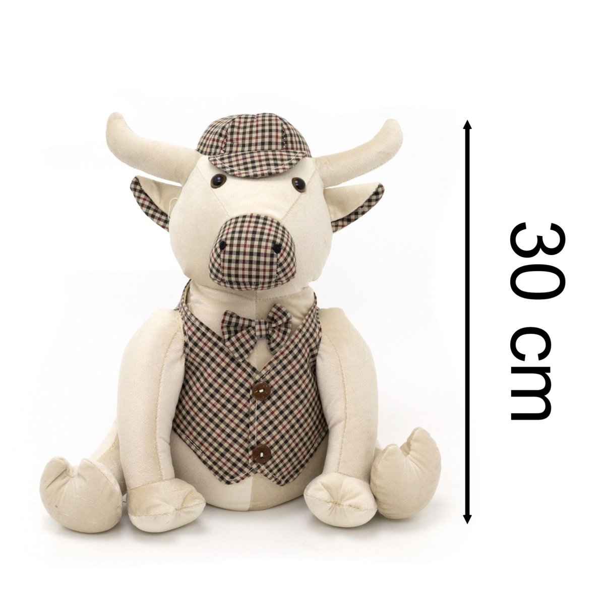 Buster Bull Tweed Fabric Doorstop | Novelty Cow - Shaped Animal Door Stop - 30cm - Doorstop