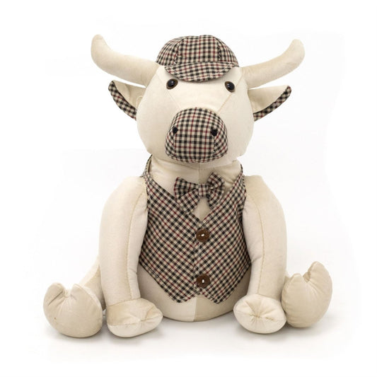 Buster Bull Tweed Fabric Doorstop | Novelty Cow - Shaped Animal Door Stop - 30cm - Doorstop