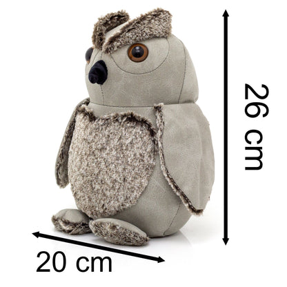 Hootie Grey Owl Doorstop | Faux Leather Weighted Owl Shaped Bird Door Stop 1.8kg