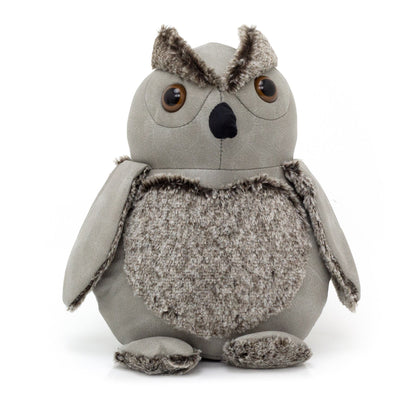 Hootie Grey Owl Doorstop | Faux Leather Weighted Owl Shaped Bird Door Stop 1.8kg