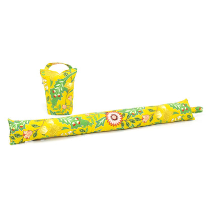 2 Piece Sussex Floral Doorstop And Draught Excluder | Decorative Fabric Door Stop With Draft Excluder | Floral Draught Excluder & Doorstopper - Yellow