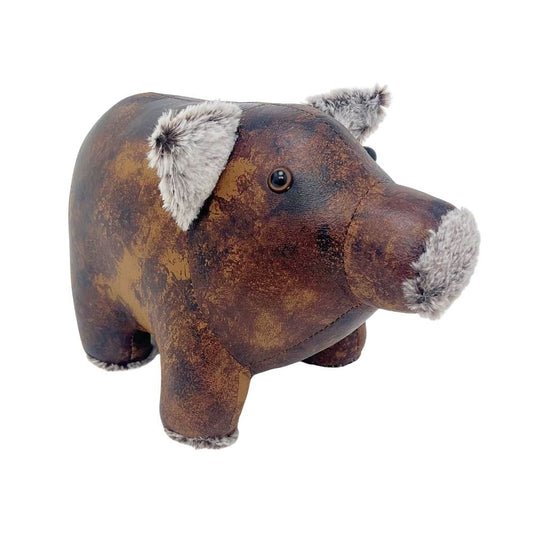 Cecil Pig Door Stop, 20cm Weighted Faux Leather Animal Doorstop - 1.8kg - Doorstop