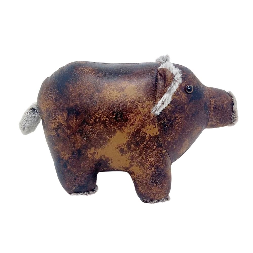 Cecil Pig Door Stop, 20cm Weighted Faux Leather Animal Doorstop - 1.8kg - Doorstop