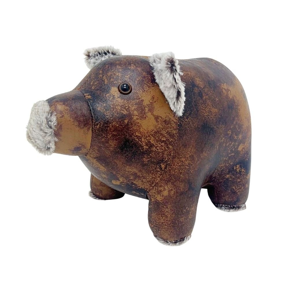 Cecil Pig Door Stop, 20cm Weighted Faux Leather Animal Doorstop - 1.8kg - Doorstop