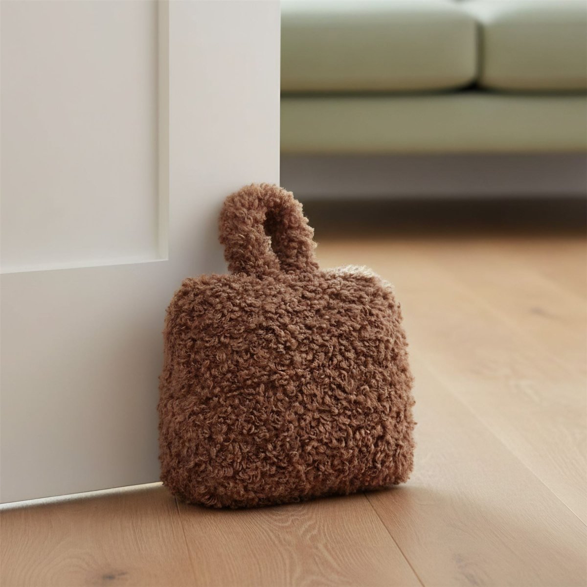 Chocolate Boucle Door Stop, 1kg Fabric Doorstop with Handle, 15cm Floor Door Stopper - Doorstop