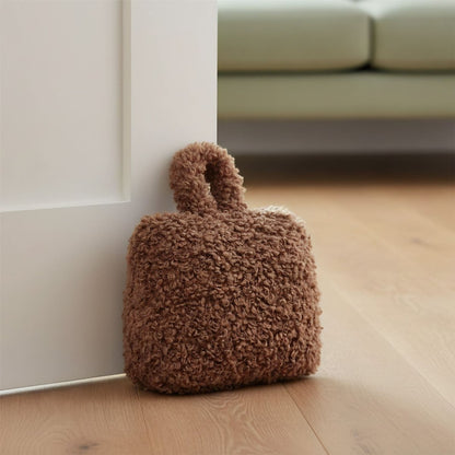 Chocolate Boucle Door Stop, 1kg Fabric Doorstop with Handle, 15cm Floor Door Stopper - Doorstop