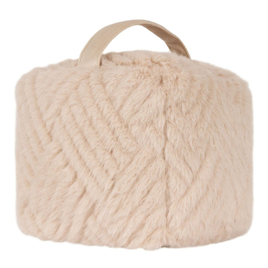Cream Faux Fur Cube Doorstop | Square Plush Weighted Door Stop With Handle 21cm - Doorstop