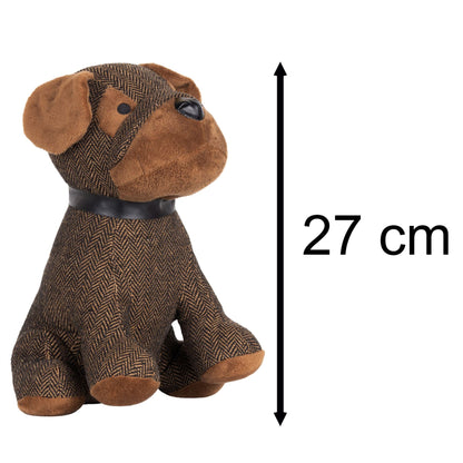 Oscar Dog Doorstop | Brown Herringbone Fabric Dog Shaped Door Stop - 27cm