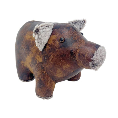 Cecil Pig Door Stop, 20cm Weighted Faux Leather Animal Doorstop - 1.8kg