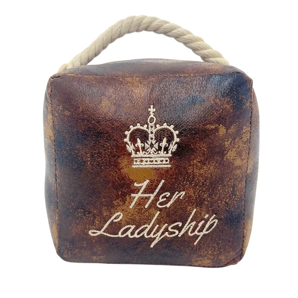 Her Ladyship Faux Leather Doorstop, 16cm Novelty Slogan Door Stop Rope Handle