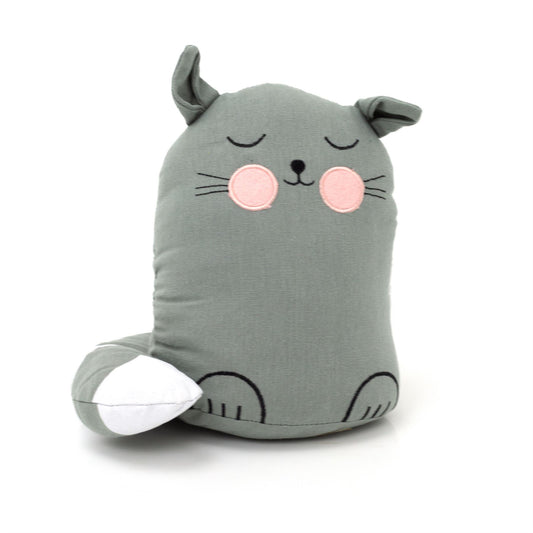 Childrens Fabric Cat Doorstop | Kids Cat Doorstops Animal Door Stopper - Grey