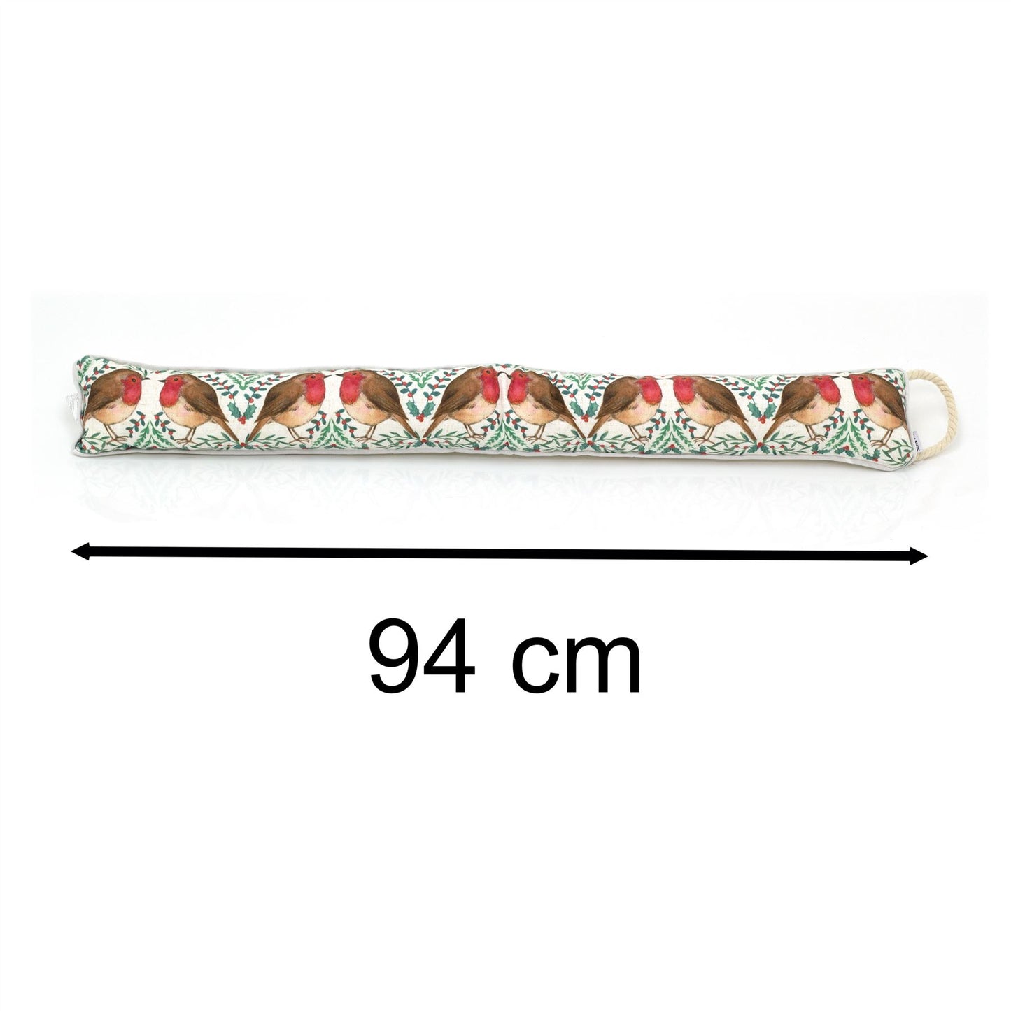 Christmas Robins And Holly Fabric Draught Excluder For Doors - 94cm