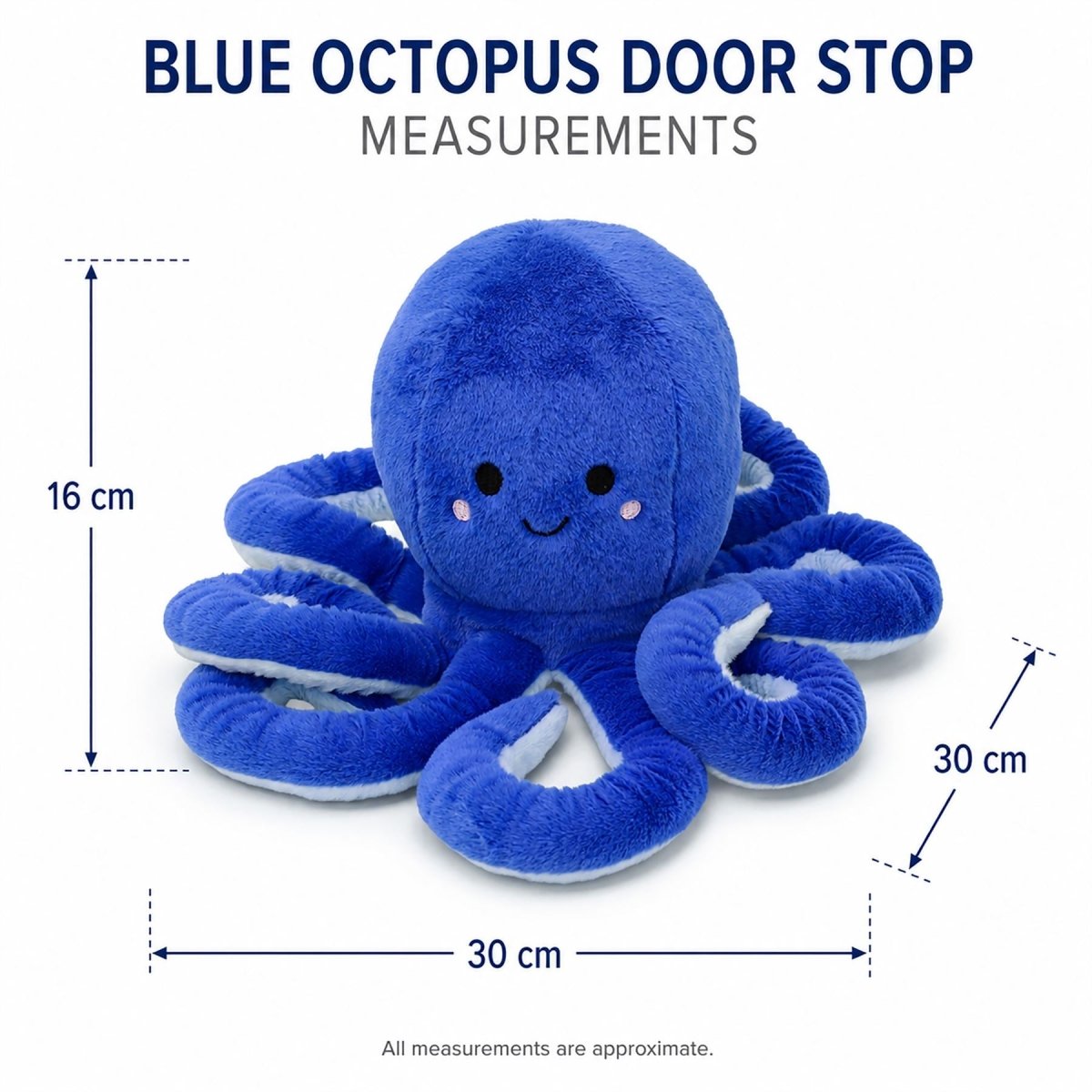 Fabric Blue Octopus Door Stop, 16 cm Coastal Sea Life Door Stopper - Doorstop