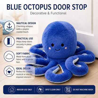 Fabric Blue Octopus Door Stop, 16 cm Coastal Sea Life Door Stopper - Doorstop