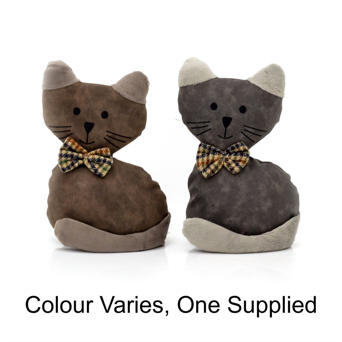 Faux Leather Cat Doorstop | Tartan Bow Cat Doorstopper Animal Doorstop - 1.5kg - Doorstop