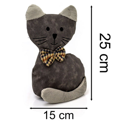 Faux Leather Cat Doorstop | Tartan Bow Cat Doorstopper Animal Doorstop - 1.5kg - Doorstop