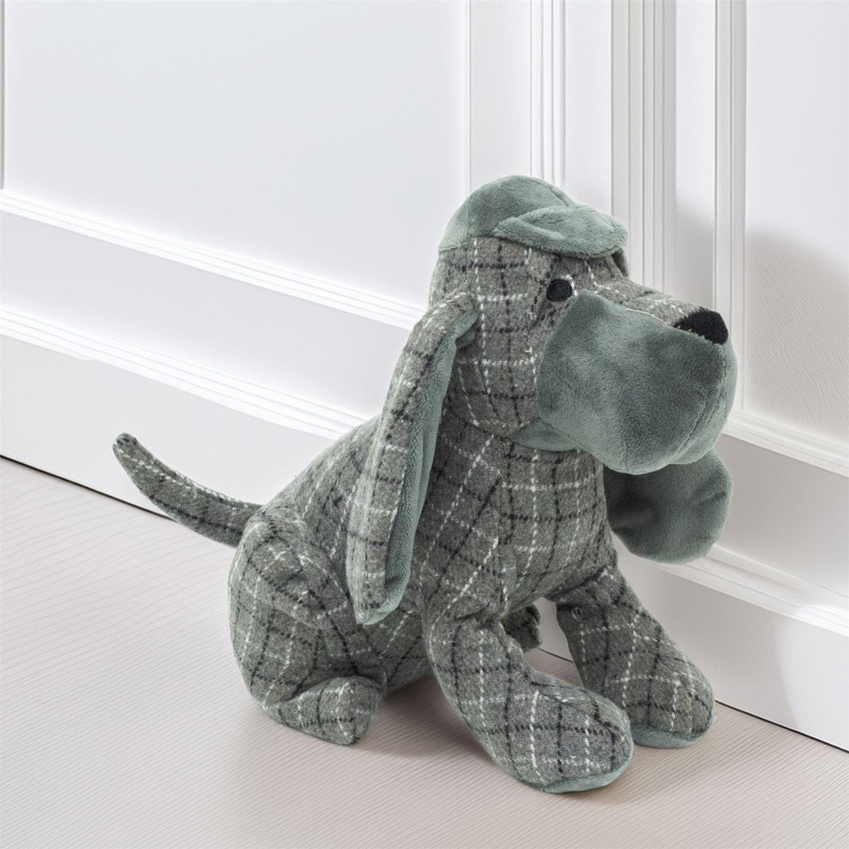Grey Basset Hound Fabric Doorstop | Animal Dog Door Stop with Hat 1.5kg - 24cm - Doorstop