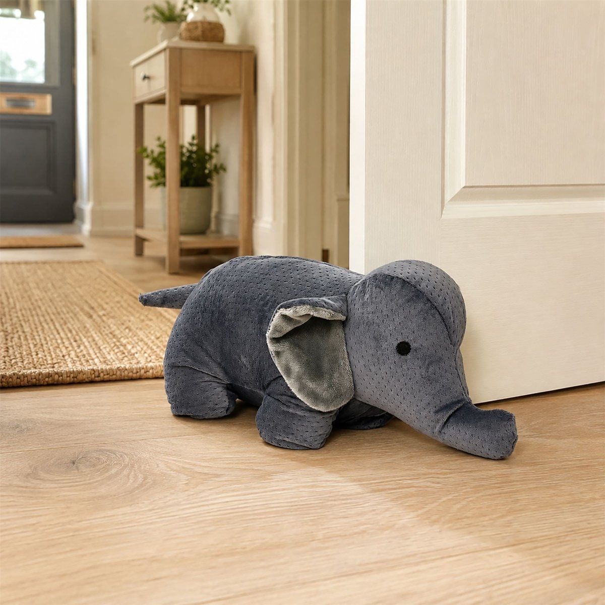 Grey Fabric Elephant Door Stop, 31cm Safari Animal Door Stopper - Doorstop