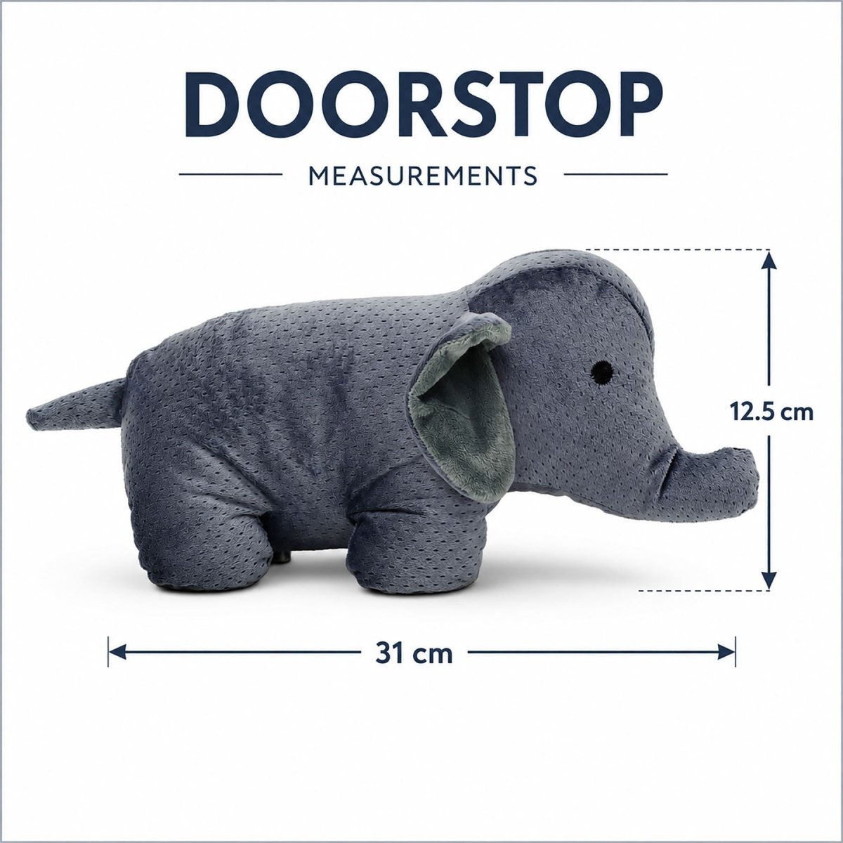 Grey Fabric Elephant Door Stop, 31cm Safari Animal Door Stopper - Doorstop