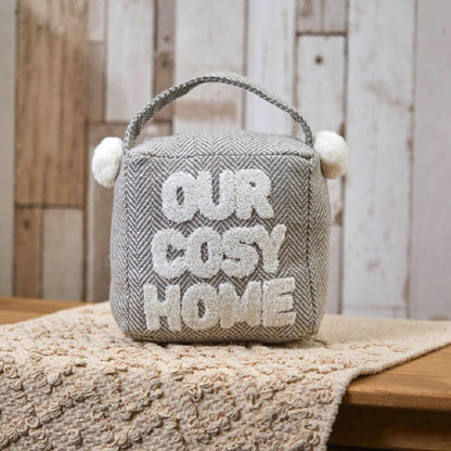 Grey Herringbone Doorstop | 1.2kg Cosy Home Fabric Weighted Square Doorstop - Doorstop