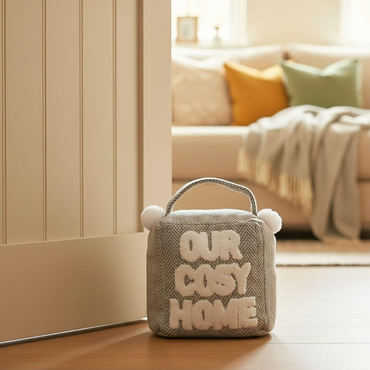 Grey Herringbone Doorstop | 1.2kg Cosy Home Fabric Weighted Square Doorstop - Doorstop