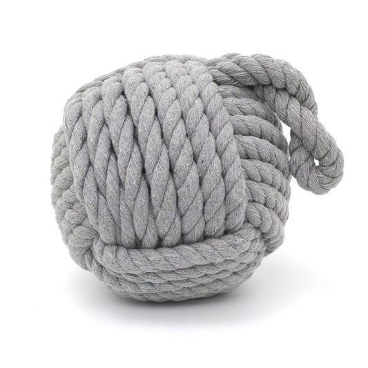 Grey Nautical Knot Rope Heavy Doorstop | Nautical Monkey's Fist Seaside Rope Door Stop | Beach Rope Knot Door Stopper Ball - Doorstop
