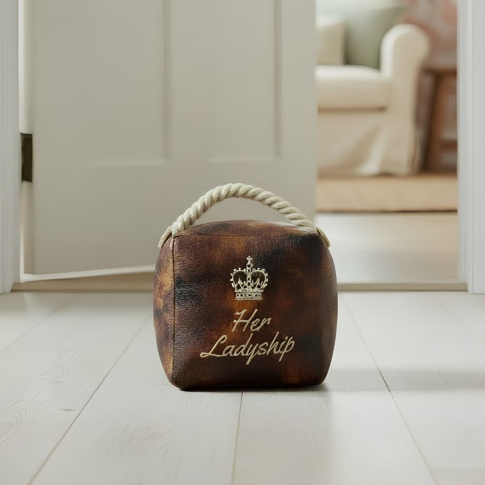Her Ladyship Faux Leather Doorstop, 16cm Novelty Slogan Door Stop Rope Handle - Doorstop
