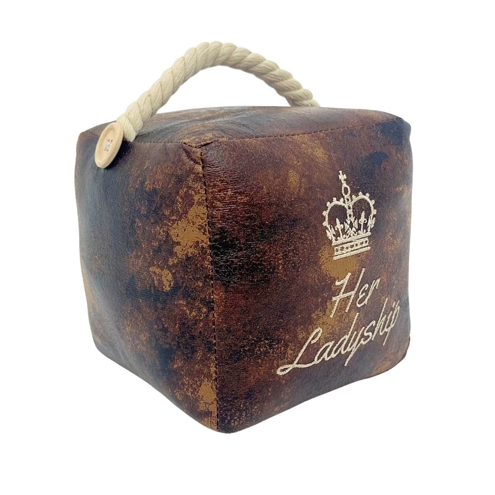 Her Ladyship Faux Leather Doorstop, 16cm Novelty Slogan Door Stop Rope Handle - Doorstop