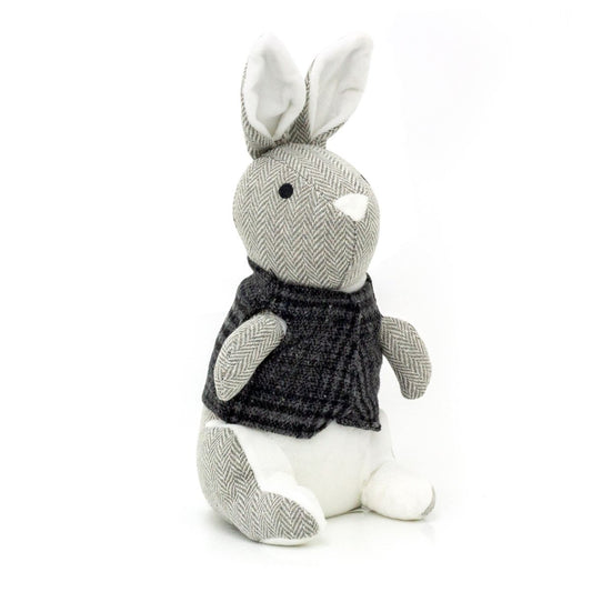 Herringbone Rabbit Door Stop Novelty Fabric Animal Doorstop Hare Door Stopper - Grey - Doorstop