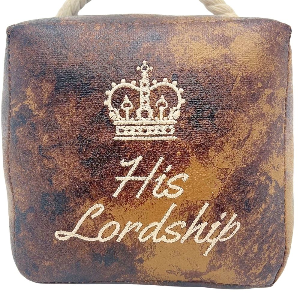 His Lordship Faux Leather Doorstop, 16cm Novelty Slogan Door Stop Rope Handle - Doorstop