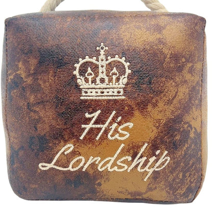 His Lordship Faux Leather Doorstop, 16cm Novelty Slogan Door Stop Rope Handle - Doorstop