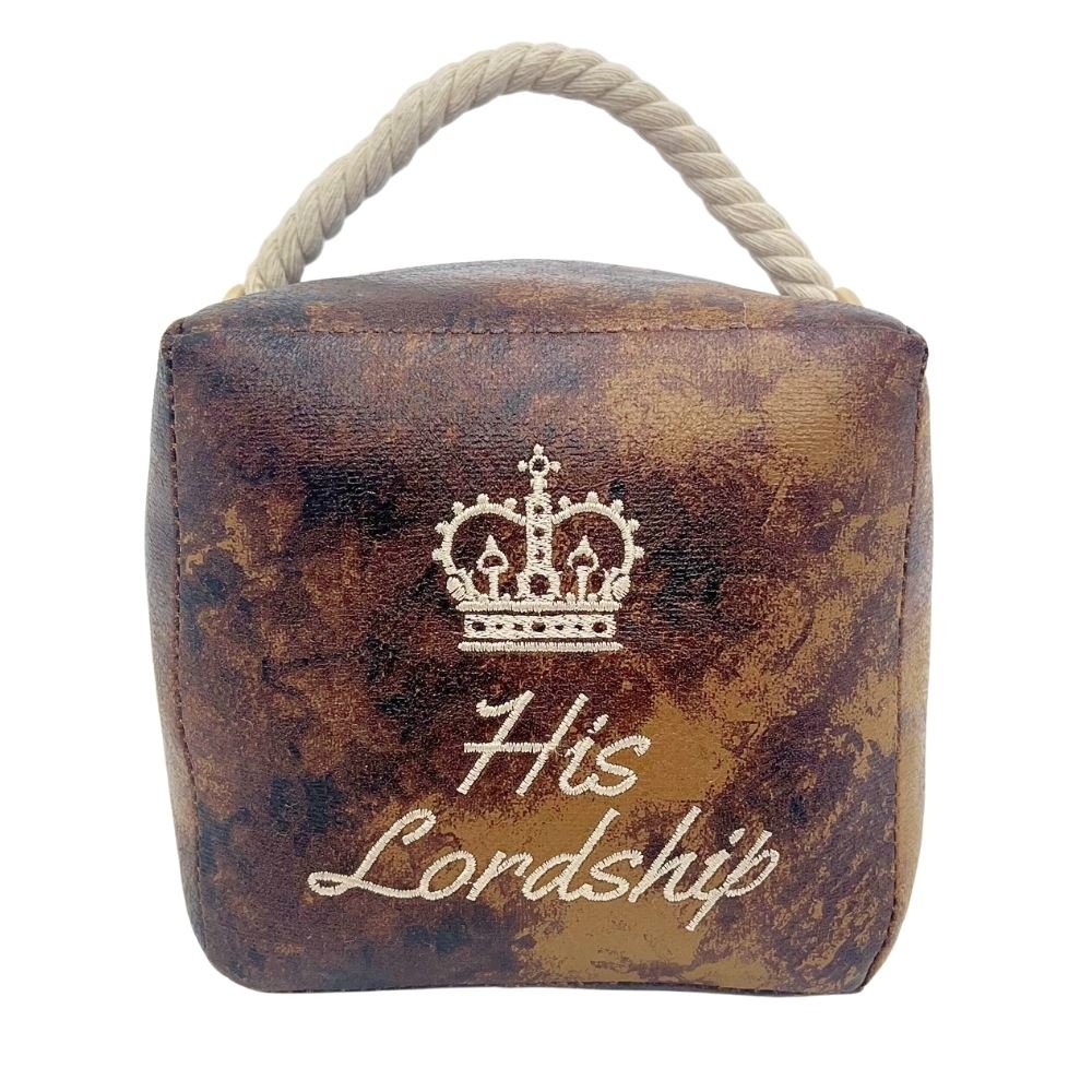 His Lordship Faux Leather Doorstop, 16cm Novelty Slogan Door Stop Rope Handle - Doorstop