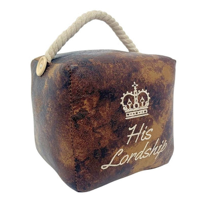 His Lordship Faux Leather Doorstop, 16cm Novelty Slogan Door Stop Rope Handle - Doorstop