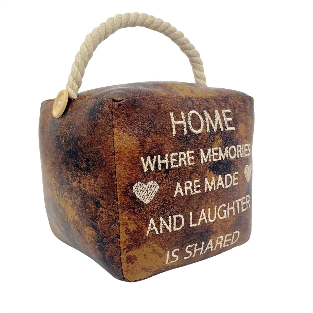 Home Where Memories are Made Faux Leather Doorstop with Rope Handle - 14cm - Doorstop