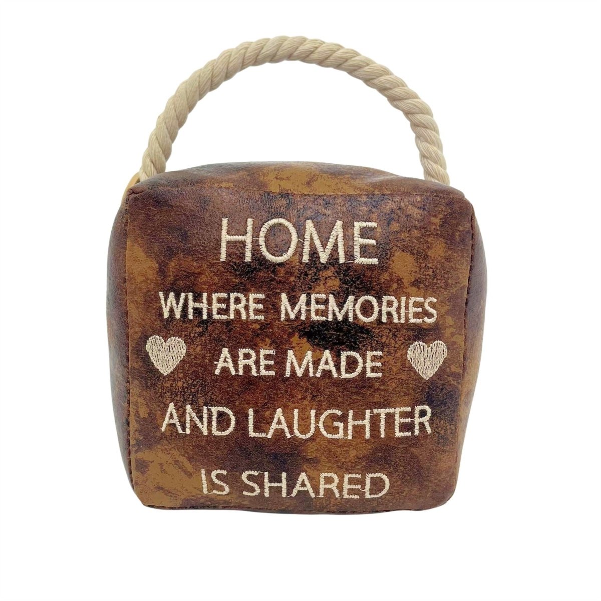 Home Where Memories are Made Faux Leather Doorstop with Rope Handle - 14cm - Doorstop