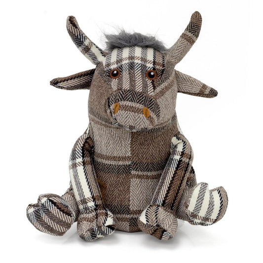 Lachlan Highland Cow Tartan Doorstop | Plaid Fabric Animal Bull Door Stop 1.5kg - Doorstop